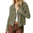 thumbnail image 1 of DeHolifer Women Waffle Jacket Cotton Knit Hoodies Zip Up Cropped Jacket Slouchy Short Jackets Casual Long Sleeve Shackets Outwear with Pockets Army Green S, 1 of 8