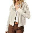 thumbnail image 1 of DeHolifer Women Waffle Jacket Cotton Knit Hoodies Zip Up Cropped Jacket Slouchy Short Jackets Casual Long Sleeve Shackets Outwear with Pockets White XL, 1 of 8