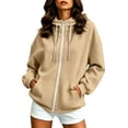 thumbnail image 1 of DeHolifer Women Winter Coat Drawstring Fleece Stand Collar Hoodie Sweatshirts Oversized Coat Khaki S, 1 of 8