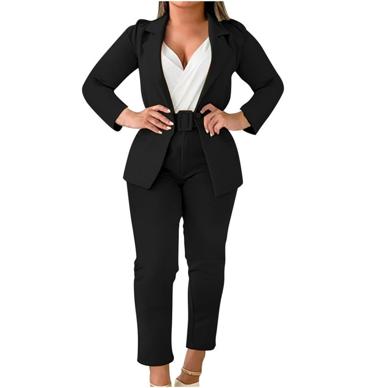 Style Black Jacket Matching Pants DeHolifer Women's Piece Set Long