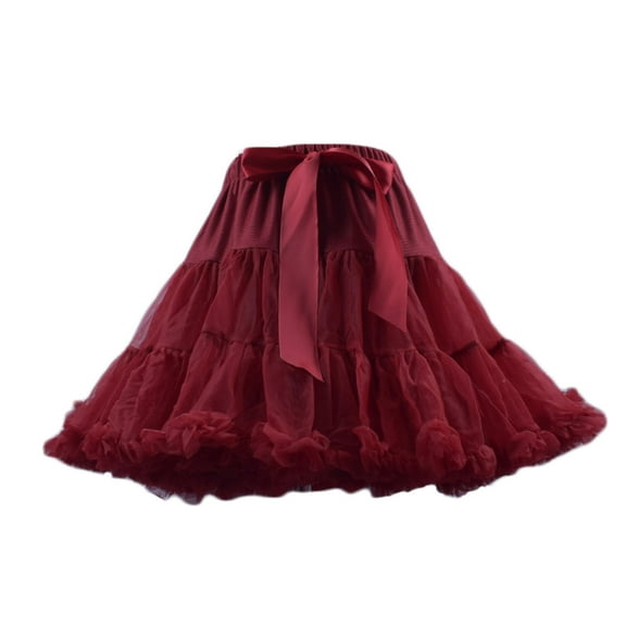 DeHolifer Women's Adult Tutu Skirts Classic Solid Multi Layer Plus Size Bowknot Tulle Ballet Skirts Party Dress Gift for Women Wine XL