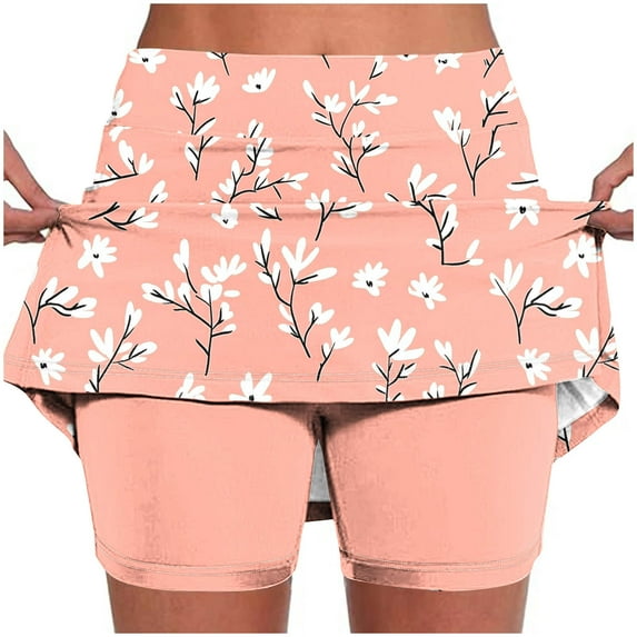 DeHolifer Women's Athletic Shorts Plus Size Lightweight High Waisted Floral Printed Skinny Joggers Pockets Yoga Pants Pink 2XL