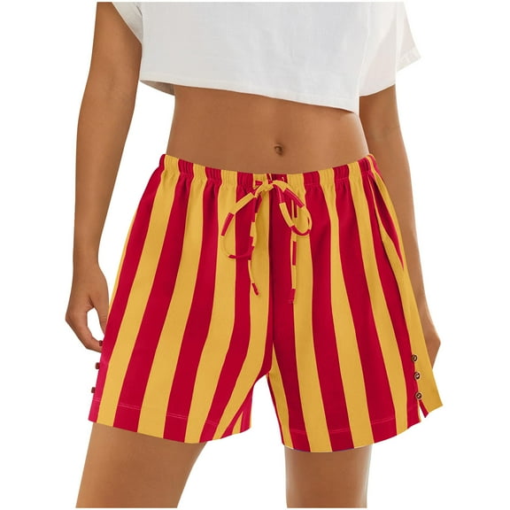DeHolifer Women's Beach Lounge Shorts Casual Striped High Waisted Elastic Waisted Drawstring Loose Shorts Red M