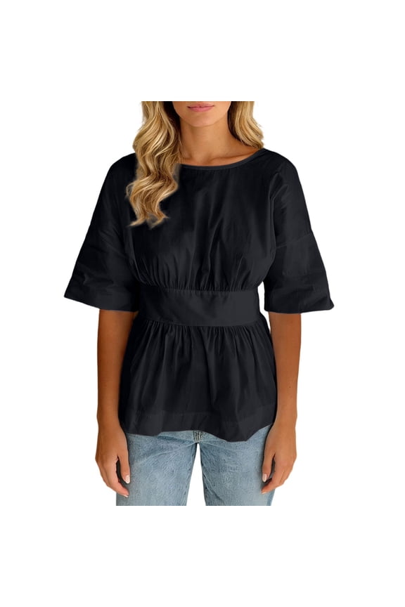 Women's Blouse Shirt Backless Tie-Up Short Front Long Back Casual Tops Trendy T-Shirt Black S