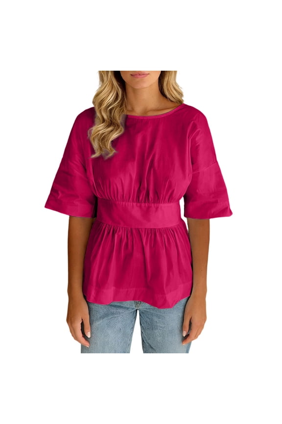 Women's Blouse Shirt Backless Tie-Up Short Front Long Back Casual Tops Trendy T-Shirt Red L