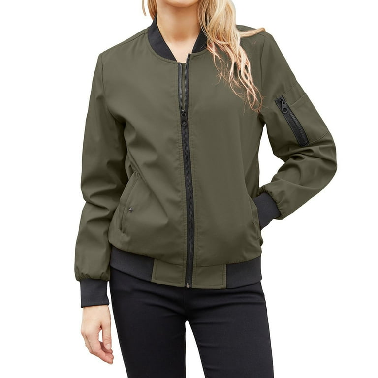 DeHolifer Women's Bomber Lightweight Jackets Zip Up Casual Spring
