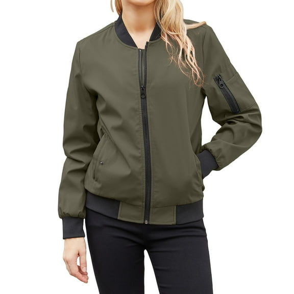 DeHolifer Women's Bomber Lightweight Jackets Zip Up Casual Spring Jacket Windbreaker with Pockets Army Green S