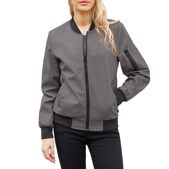 DeHolifer Women's Bomber Lightweight Jackets Zip Up Casual Spring Jacket Windbreaker with Pockets Gray L