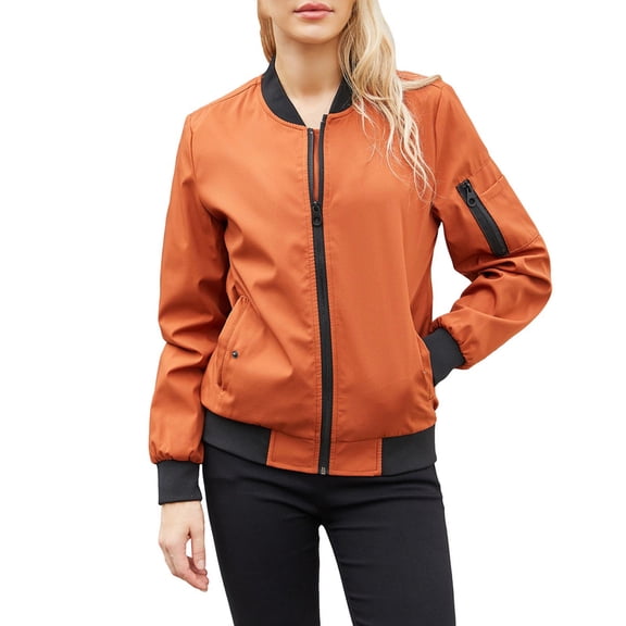 DeHolifer Women's Bomber Lightweight Jackets Zip Up Casual Spring Jacket Windbreaker with Pockets Orange M