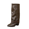 thumbnail image 1 of DeHolifer Women's Boots Studded Fold Over Chunky Heel Boots Cowboy Cowgirl Slouchy Pull On Boots, 1 of 8