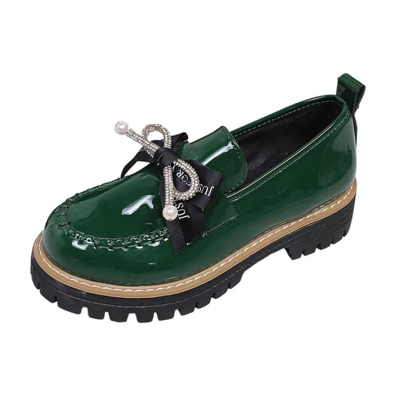 DeHolifer Women's Bowknot Thick Sole Loafers,Casual Round Toe Patent Leather Chunky Slip-on Shoes for Office Business Work