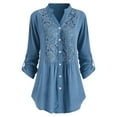 thumbnail image 1 of DeHolifer Women's Button Down Shirt Lace Crochet V Neck Long Sleeve Blouses Casual Loose Work Office Tee Shirt Tunic Tops Blue 4XL, 1 of 5