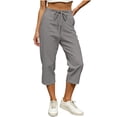 thumbnail image 1 of DeHolifer Women's Capri Jogger Pants Drawstring Straight Leg Capris Elastic Waist Casual Cropped Pants with Pockets Gray S, 1 of 7