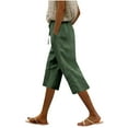 thumbnail image 1 of QQAMB Women's Capris Pants Elastic Waisted Drawstring Solid Color Cotton Linen Summer Lightweight Pants Army Green S, 1 of 7
