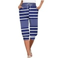 thumbnail image 1 of QQAMB Women's Capris Pants Summer Elastic Waist Drawstring Strip Print Loose Casual Capris Pants Blue M, 1 of 6
