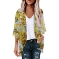 thumbnail image 1 of DeHolifer Women's Cardigan Floral Print Puff Sleeve Kimono Cardigan Loose Cover Up Casual Blouse Tops Gold S, 1 of 4