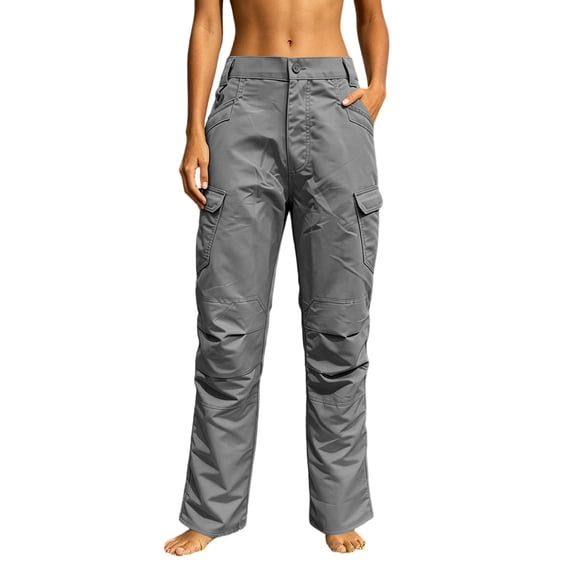 DeHolifer Women's Cargo Pants Plus Size Outdoor Hiking Elastic Waist Work Trousers with Pockets Gray 2XL