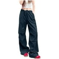 thumbnail image 1 of DeHolifer Women's Cargo Pants Solid Color Casual High Elastic Waist Drawstring Wide Leg Baggy Cargo Pants Navy XL, 1 of 6