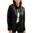 thumbnail image 1 of DeHolifer Women's Casual Leather Jacket Standing Collar Slim Fitting Outwear Zip up Moto Biker Jacket Black M, 1 of 6