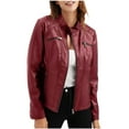 thumbnail image 1 of QQAMB Women's Casual Leather Jacket Standing Collar Slim Fitting Outwear Zip up Moto Biker Jacket Wine 3XL, 1 of 6