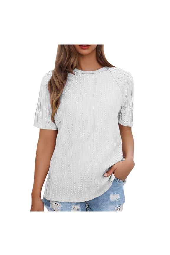 Women's Casual T-Shirts Solid Color Reglan Sleeve Short Sleeve Crewneck Pullover Top Loose Summer Trendy T-Shirts White L