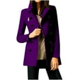 thumbnail image 1 of DeHolifer Women's Coat Solid Color Double Breasted Multi Pocket Long Sleeve Turndown Collar Mid Length Jacket Purple 2XL, 1 of 5