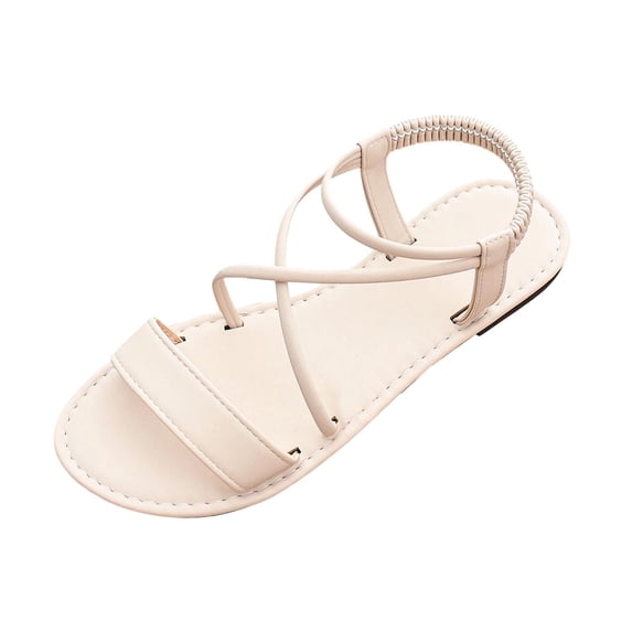 DeHolifer Women's Cross Strappy Sandals PU Open Toe Summer Flat Sandal with Back Strap