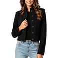 thumbnail image 1 of DeHolifer Women's Denim Jacket Collarless Solid Color Button Down Cropped Length Casual Jean Jacket Black M, 1 of 5