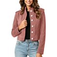thumbnail image 1 of DeHolifer Women's Denim Jacket Collarless Solid Color Button Down Cropped Length Casual Jean Jacket Pink L, 1 of 7