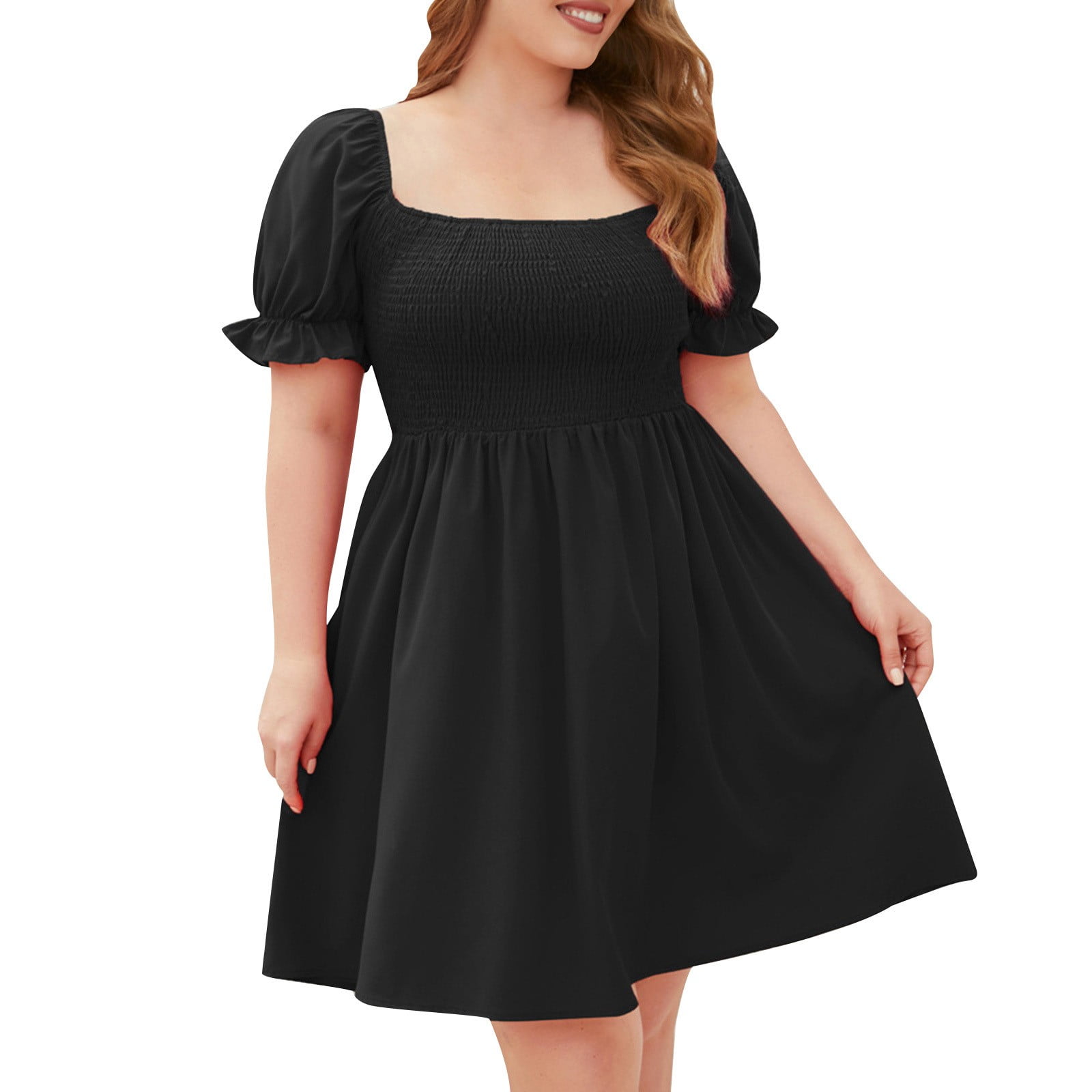 Plus Size Solid Color Short Sleeve Dress for Women