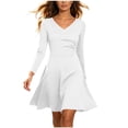 thumbnail image 1 of DeHolifer Women's Dress V-Neck Long Sleeve Solid Color Flowy Casual A-Line Dresses White 3XL, 1 of 7