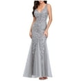 thumbnail image 1 of DeHolifer Women's Dresses Deep V-Neck Sequin Lace Sleeveless Mesh Patchwork Evening Party Maxi Dress Gray 2XL, 1 of 5