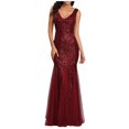 thumbnail image 1 of DeHolifer Women's Dresses Deep V-Neck Sequin Lace Sleeveless Mesh Patchwork Evening Party Maxi Dress Red M, 1 of 7