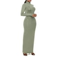 thumbnail image 1 of QQAMB Women's Dresses Plus Size Turtleneck Solid Color Long Sleeve Elastic Waisted Extra Long Dresses Green XL, 1 of 4