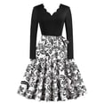thumbnail image 1 of DeHolifer Women's Dresses Vintage 1950s 3/4 Sleeve V-Neck Floral Flared A-Line Swing Casual Cocktail Party Dresses White M, 1 of 7