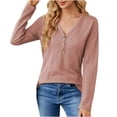 thumbnail image 1 of DeHolifer Women's Fall Tops V-Neck Button Loose Casual Long Sleeve Solid Color Blouse T-shirt Pink M, 1 of 5