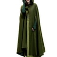 thumbnail image 1 of QQAMB Women's Hood Wool Blend Cape Winter Warm Trench Jacket Cloak Plus Size Batwing Sleeve Coat Open Front Cardigan Army Green, 1 of 8