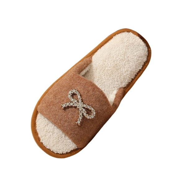DeHolifer Women's House Slippers Indoor Cute Open Toe Comfy Bedroom Slippers with Bowknot