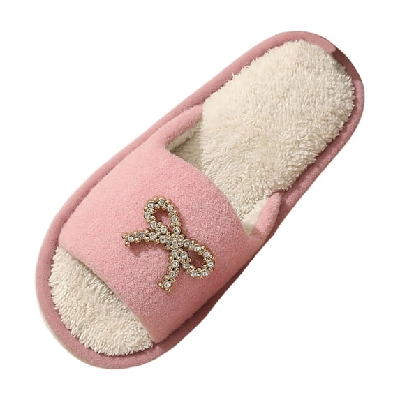 DeHolifer Women's House Slippers Indoor Cute Open Toe Comfy Bedroom Slippers with Bowknot