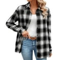 thumbnail image 1 of QQAMB Women's Jacket Flannel Plaid Shacket Long Sleeve Button Down Shirts Jacket Coats Black S, 1 of 5