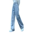 thumbnail image 1 of DeHolifer Women's Jeans Elastic Waisted Solid Color Casual Loose Straight Leg Streetwear Denim Pants Blue L, 1 of 7