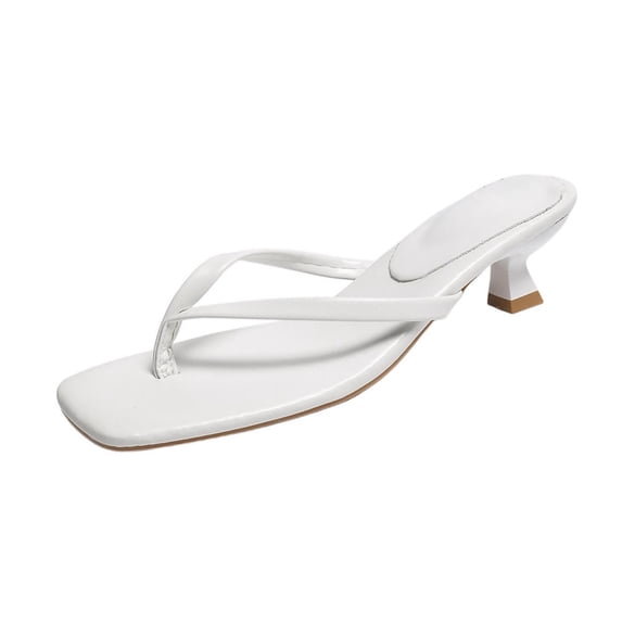 DeHolifer Women's Kitten Heels Flip Flops Square Toe Low Heels Slip On Comfortable Summer Thong Heeled Sandals