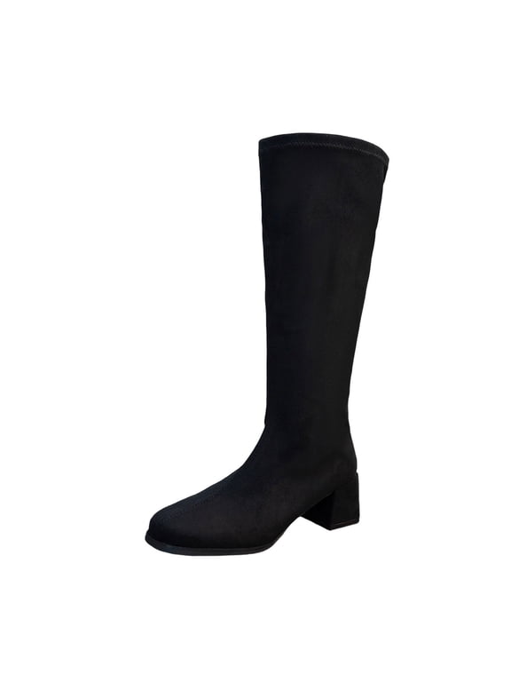 Women's Knee High Boots,Round Toe Stretchy Fashion Boots for Women, Low Block Heel Zipper Tall Boots for Wedding/Birthday Party/Date Dress