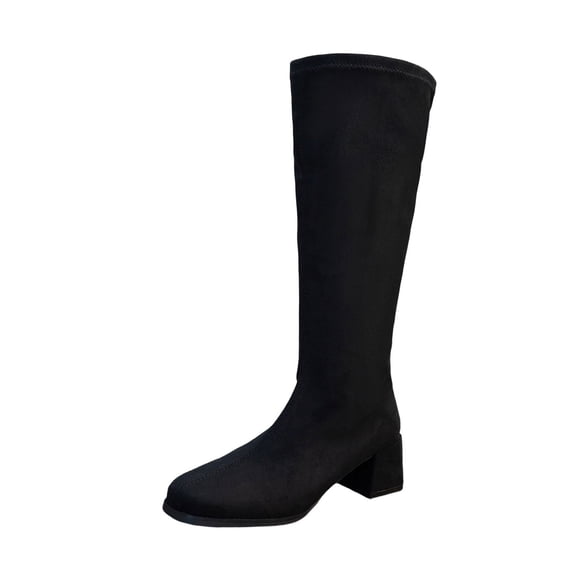 DeHolifer Women's Knee High Boots,Round Toe Stretchy Fashion Boots for Women, Low Block Heel Zipper Tall Boots for Wedding/Birthday Party/Date Dress