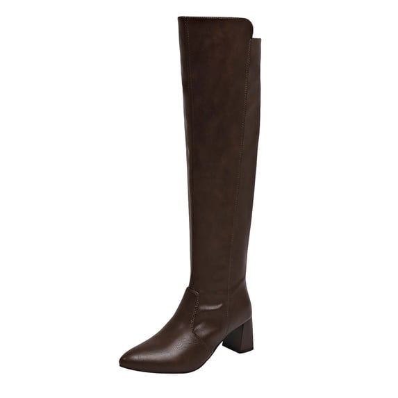DeHolifer Women's Knee High Boots Round Toe Stretchy Fashion Low Block Heel Zipper Tall Boots