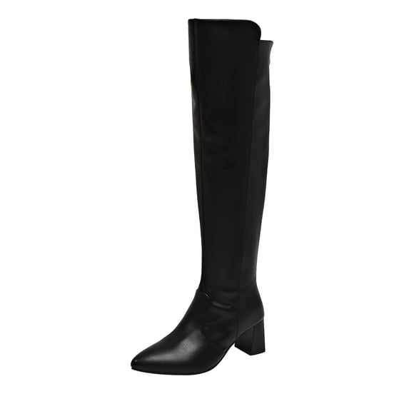 DeHolifer Women's Knee High Boots Round Toe Stretchy Fashion Low Block Heel Zipper Tall Boots