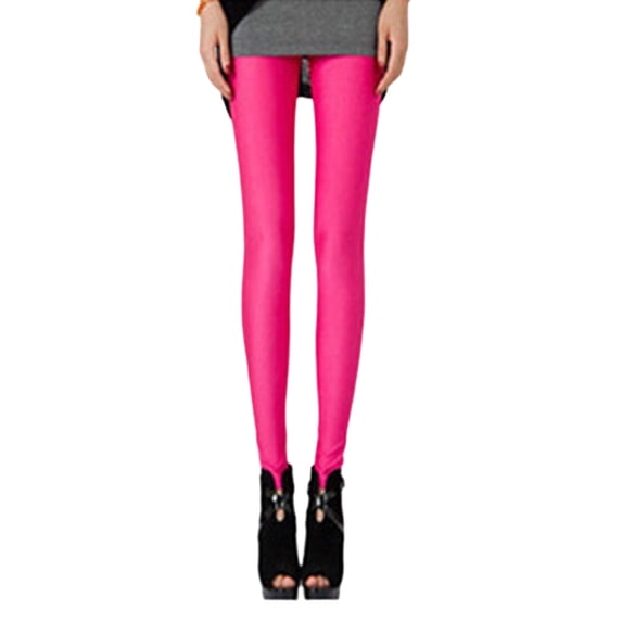 DeHolifer Women's Leggings Plus Size High Waisted Solid Color Thin Stretch Tight Fitting Yoga Pants Hot Pink Free Size