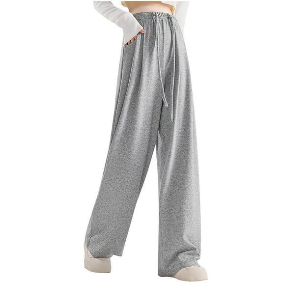 DeHolifer Women's Maternity Pants High Waisted Wide Leg Over Belly Casual Comfy Activewear Pregnancy Pants with Drawstrings Gray 2XL