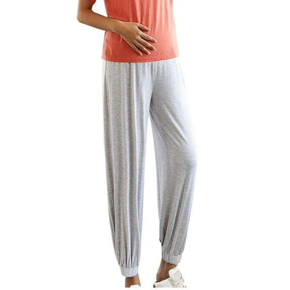 DeHolifer Women's Maternity Pants Maternity Activewear Straight Leg Over The Belly Stretchy Pregnancy Pant Gray XL