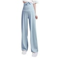 thumbnail image 1 of QQAMB Women's Maternity Pants Plus Size Elastic High Waist Strip Drawstring Wide Leg Pregnancy Pants Light Blue XL, 1 of 3
